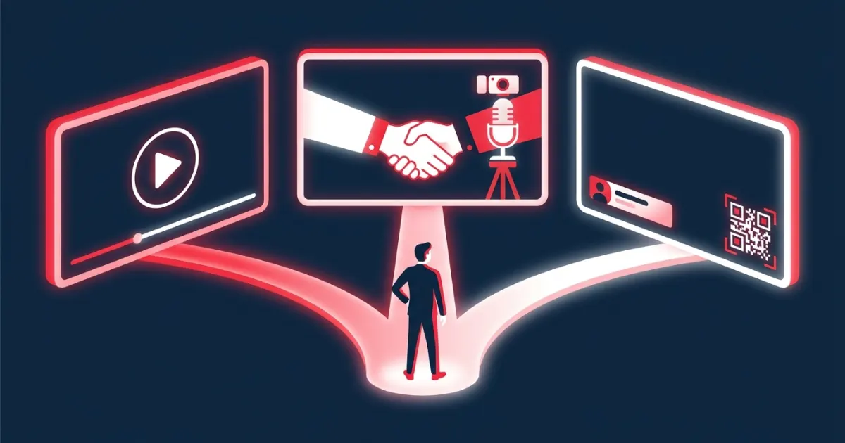 Illustration of a business owner choosing between three routes to stream advertising: platform video ads, a direct creator deal and a self-serve banner slot